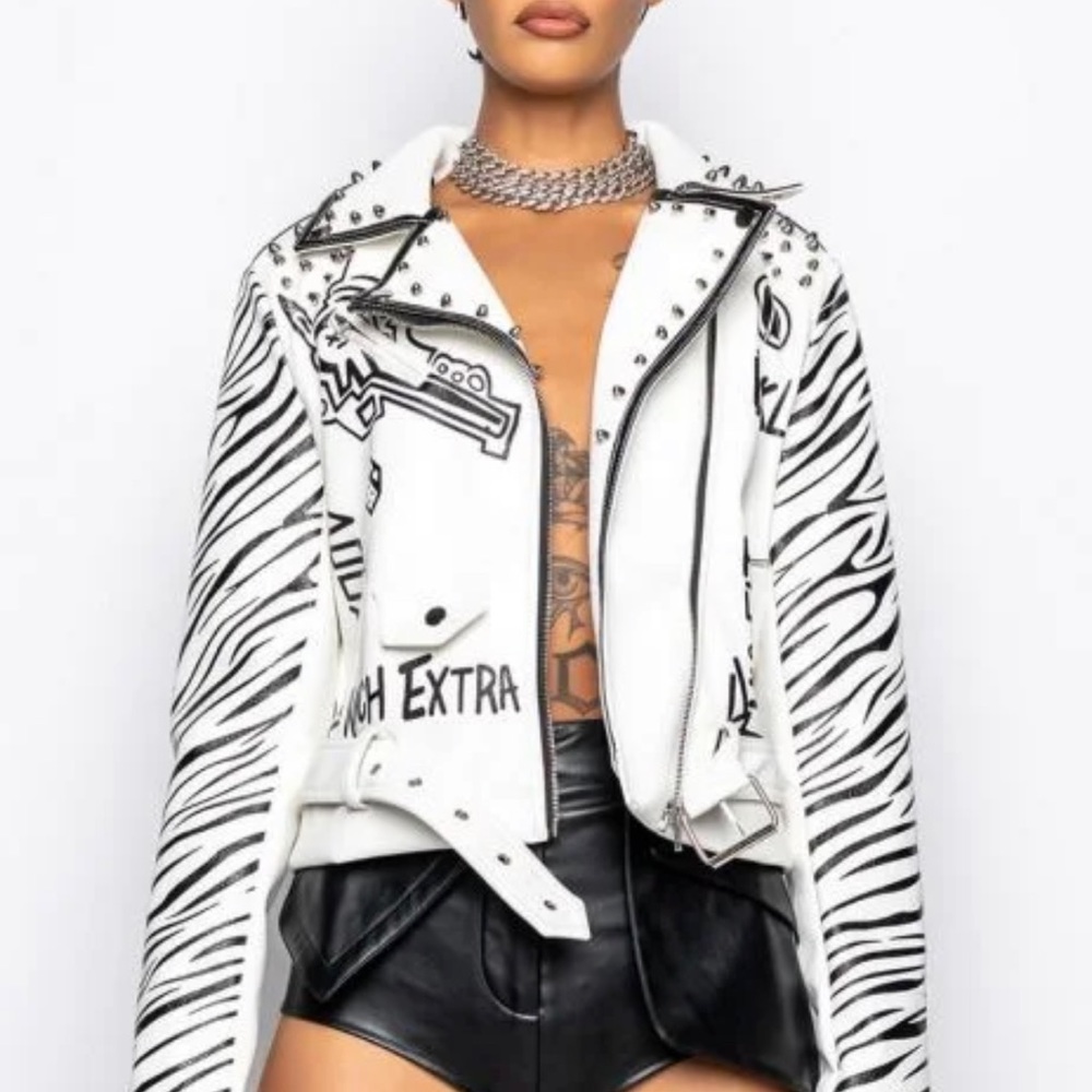COPY - Fall a Moto Jacket. Black and white. Sizes S-3X available.